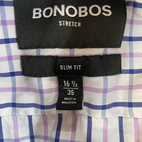 Bonobos Purple & Blue Plaid Button Down Long Sleeve Shirt Dress Shirt size 16.5 - Picture 7 of 9